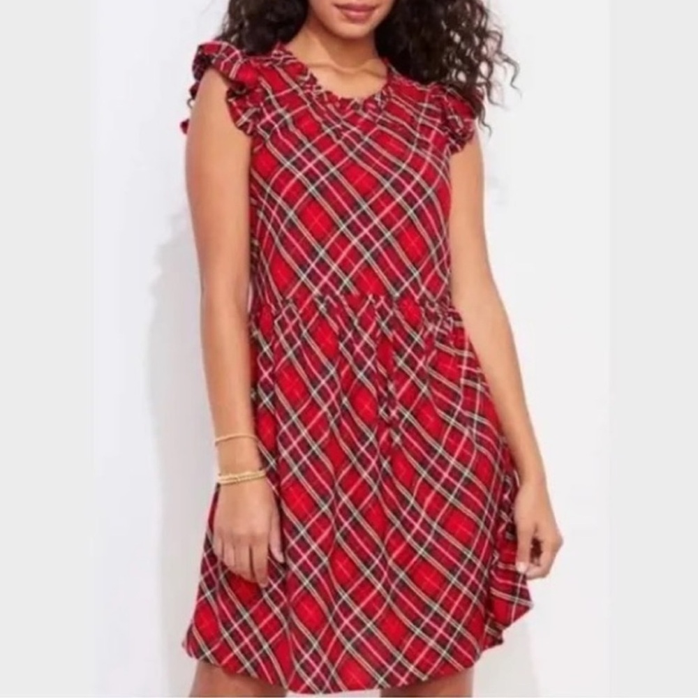 NWT Vineyard Vines Women’s Red Tartan Plaid Ruffle Tiered Dress Size 0